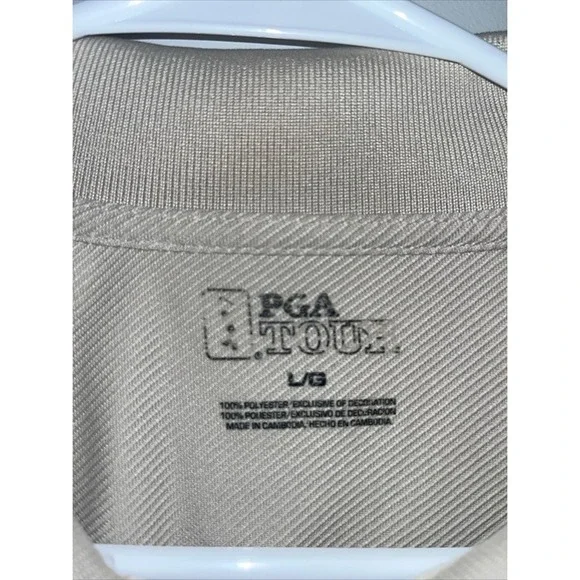PGA Tour Polo Shirt Mens Large Tan Short Sleeve Golf Performance Good Ribbed - Picture 4 of 12